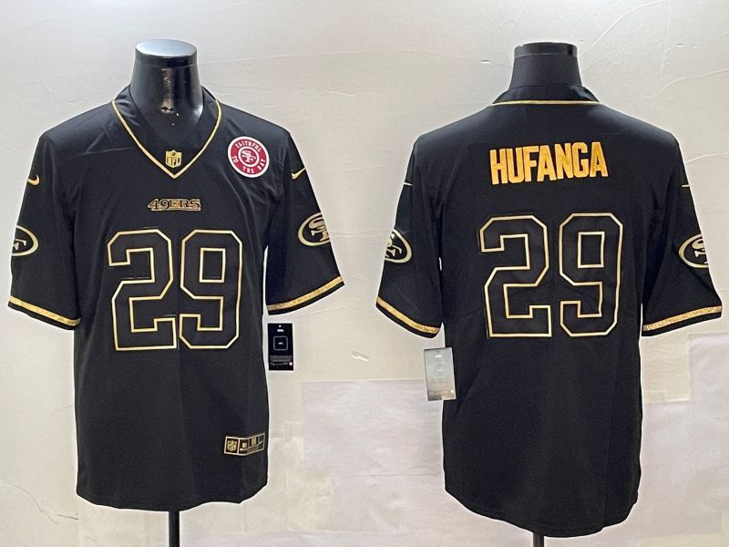 Men San Francisco 49ers 29 Hufanga Black Gold Throwback 2024 Nike Limited NFL Jersey style 4